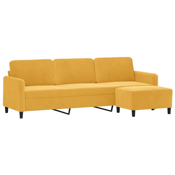 vidaXL 3-Sitzer-Sofa mit Hocker Hellgelb 210 cm Samt