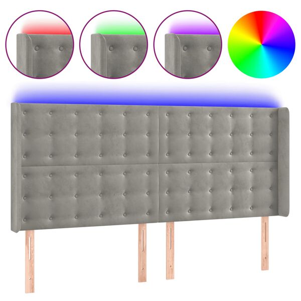 vidaXL LED Kopfteil Hellgrau 203x16x118/128 cm Samt