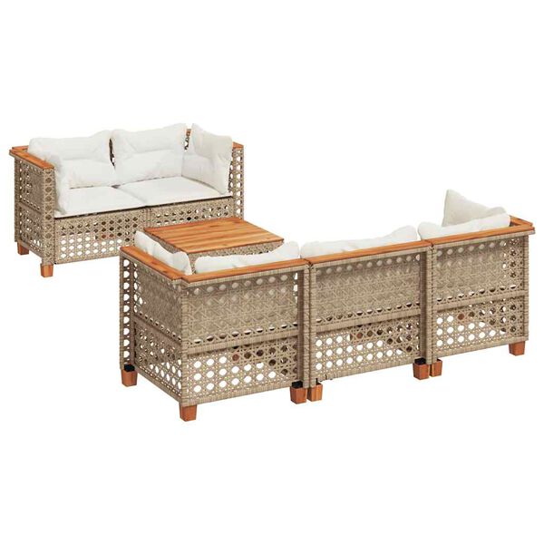 vidaXL 6-tlg. Garten-Sofagarnitur mit Kissen Beige Poly Rattan