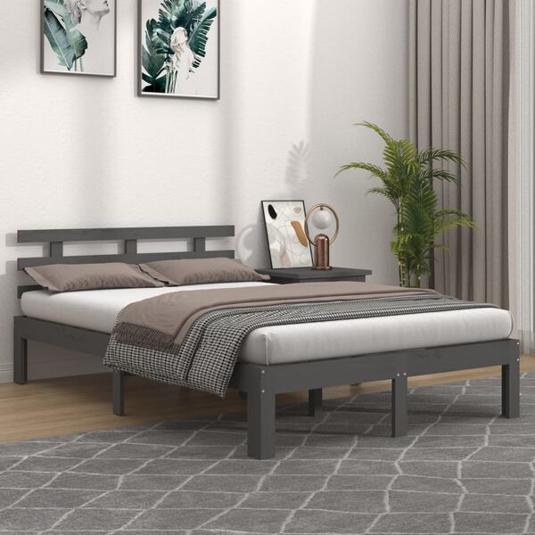 vidaXL Massivholzbett Grau 200x200 cm