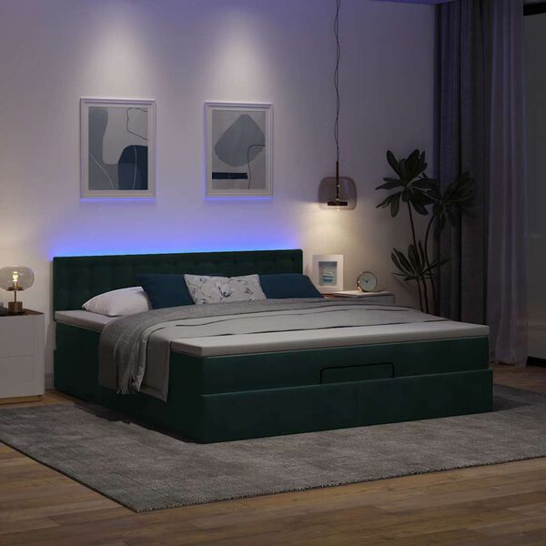 vidaXL Ottoman-Bett mit Matratze & LEDs Dunkelgr&uuml;n 160x200 cm Samt
