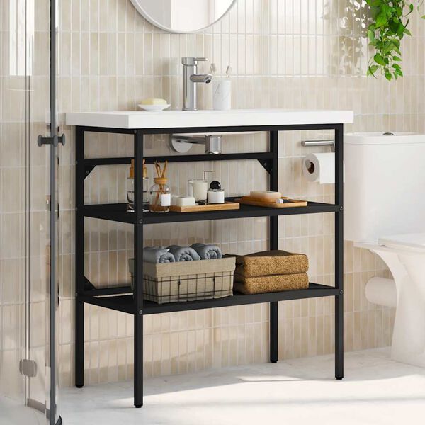 vidaXL Badezimmer Waschtischgestell Schwarz 79x38x83 cm Eisen