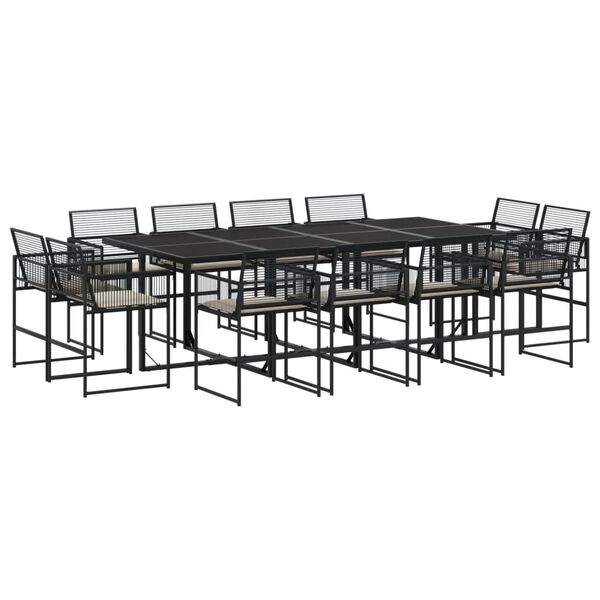 vidaXL 13-tlg. Garten-Essgruppe mit Kissen Schwarz Poly Rattan