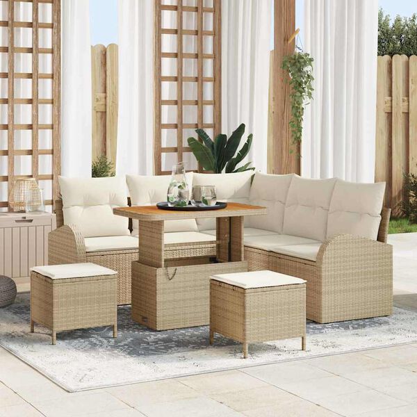 vidaXL Garten-Sofa-Set mit Kissen 8 pcs Beige Poly Rattan