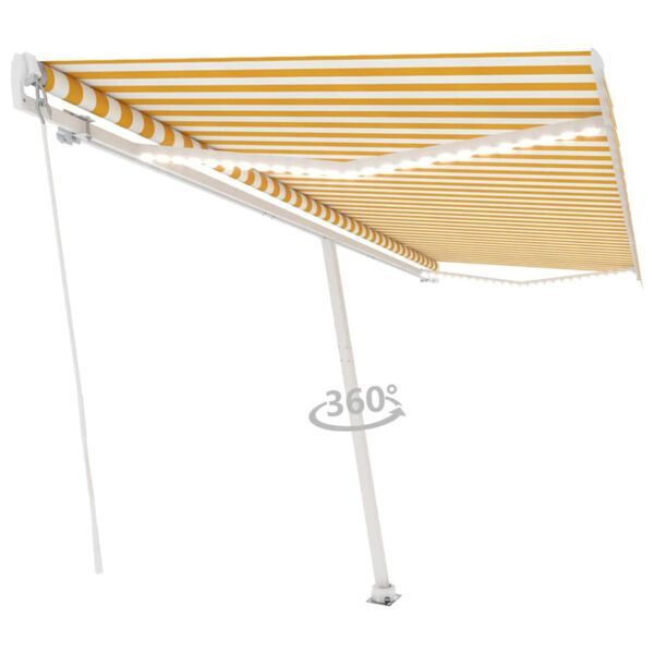 vidaXL Markise Manuell Einziehbar mit LED 500x300 cm Gelb Wei&szlig;