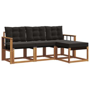 vidaXL Outdoor-Sofagarnitur mit Kissen 4 pcs Nat&uuml;rlich und Schwarz