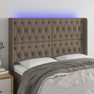 vidaXL LED Kopfteil Taupe 163x16x118/128 cm Stoff