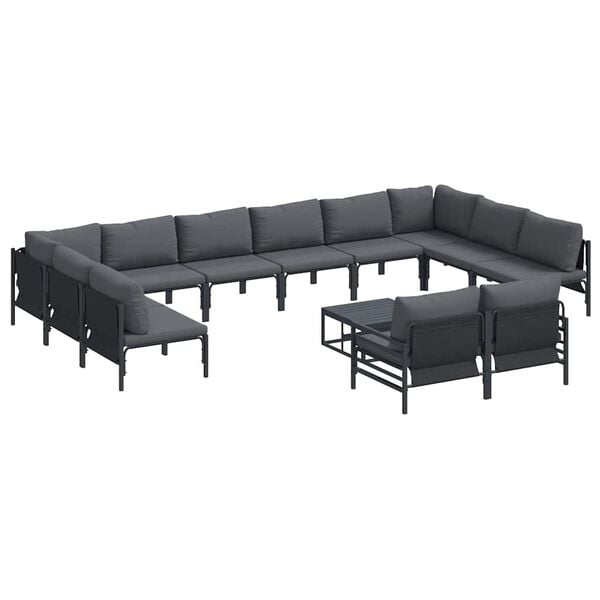 vidaXL Gartensofa-set mit Kissen 13 pcs Schwarz Stahl
