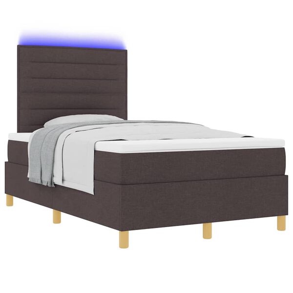 vidaXL LED Boxspringbett mit Matratze Dunkelbraun 120 x 190 cm Stoff