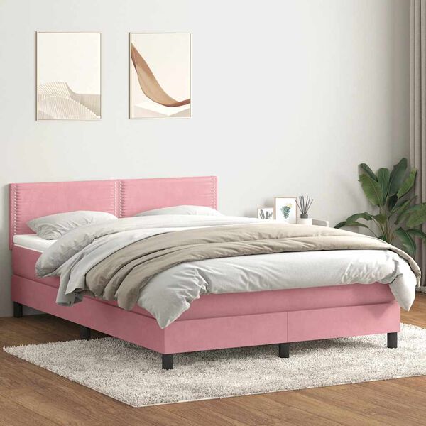 vidaXL Boxspringbett mit Matratze Rosa 140x210 cm Samt