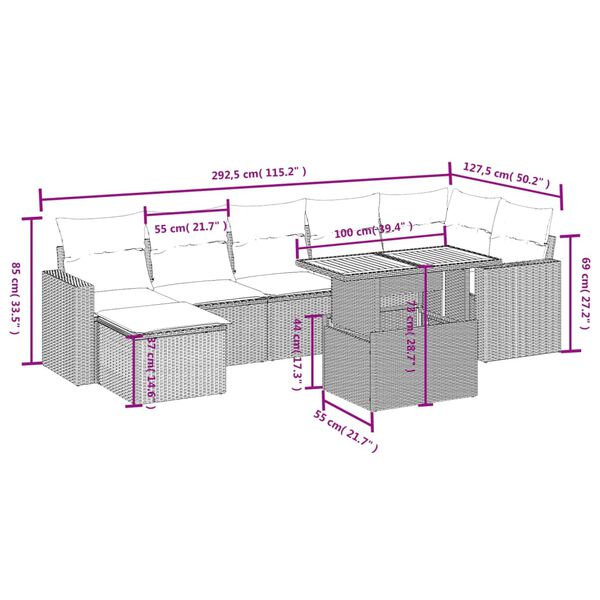 vidaXL 8-tlg. Garten-Sofagarnitur mit Kissen Beige Poly Rattan