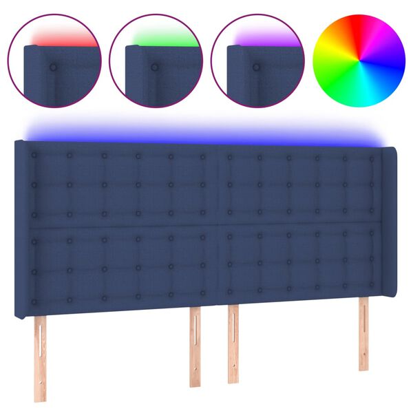 vidaXL LED Kopfteil Blau 163x16x118/128 cm Stoff
