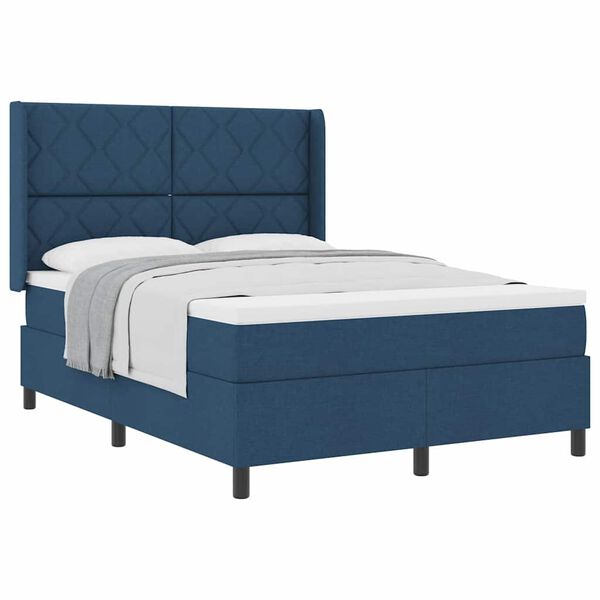 vidaXL Boxspringbett mit Matratze mit Kopfteil Blau 140 x 190 cm Stoff