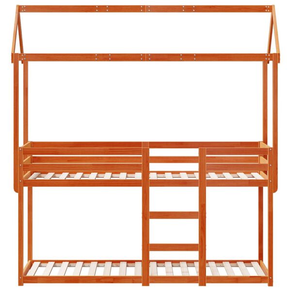 vidaXL Etagenbett mit Dach Wachsbraun 80x200 cm Massivholz Kiefer