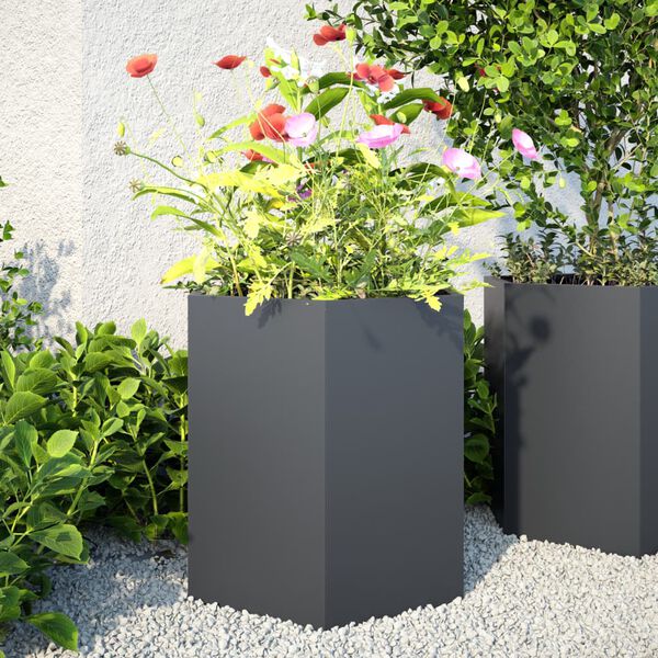 vidaXL Garten-Pflanzgefäße 2 Stück Anthrazit Sechseckig 46x40x45 Stahl
