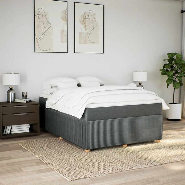 vidaXL Boxspringbett mit Matratze Dunkelgrau 160x200 cm Stoff