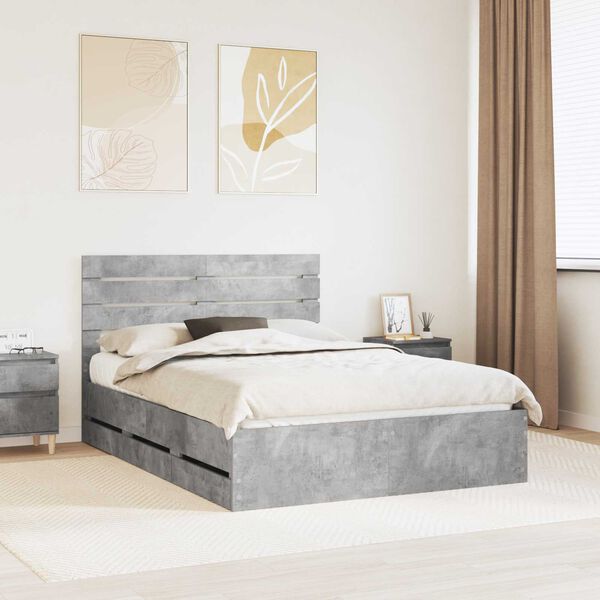 vidaXL Bettrahmen mit Kopfteil Beton Grau 160 x 200 cm Ingenieurs Holz