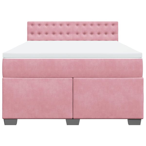 vidaXL Boxspringbett mit Matratze Dunkelrosa 140x200 cm Samt