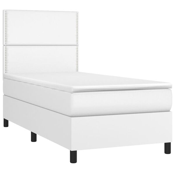 vidaXL Boxspringbett mit Matratze & LED Wei&szlig; 90x190 cm Kunstleder
