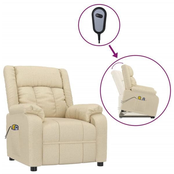 vidaXL Massagesessel mit Aufstehhilfe Creme Stoff