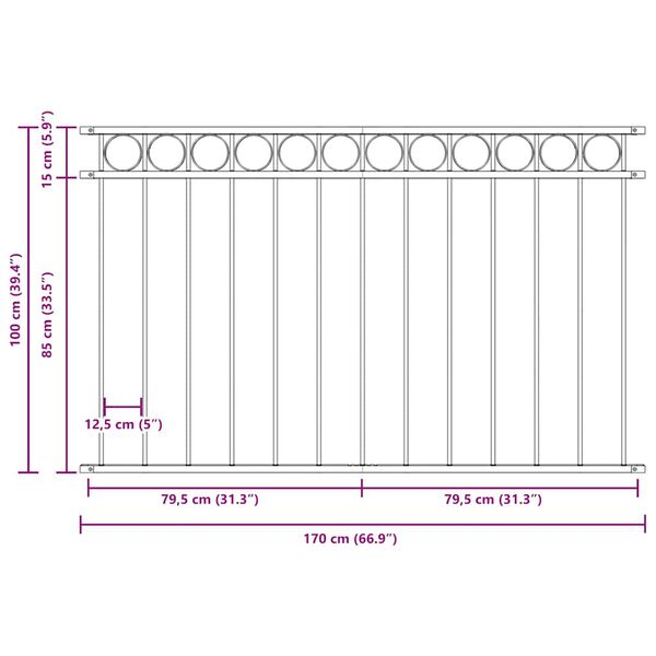 vidaXL Zaunelement Assen Stahl 1,7 x 1 m Schwarz