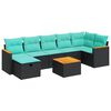 vidaXL 8-tlg. Garten-Sofagarnitur mit Kissen Schwarz Poly Rattan