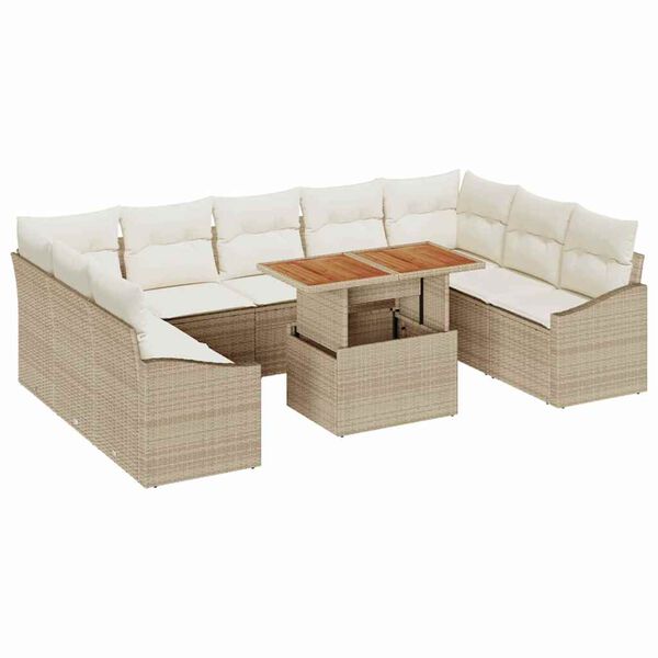 vidaXL Garten-Sofa-Set mit Speicher 10 pcs Beige Poly Rattan