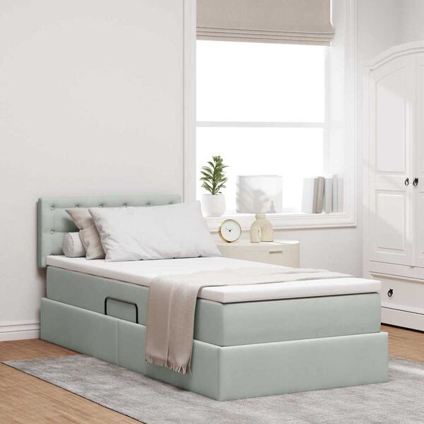 vidaXL Bett mit Stauraum und LED mit LED Hellgrau 100 x 200 cm Samt