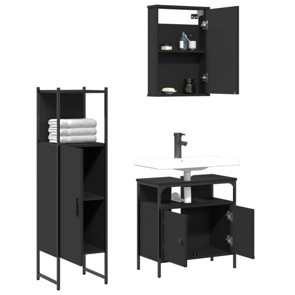 vidaXL 3-tlg. Badm&ouml;bel-Set Schwarz Holzwerkstoff