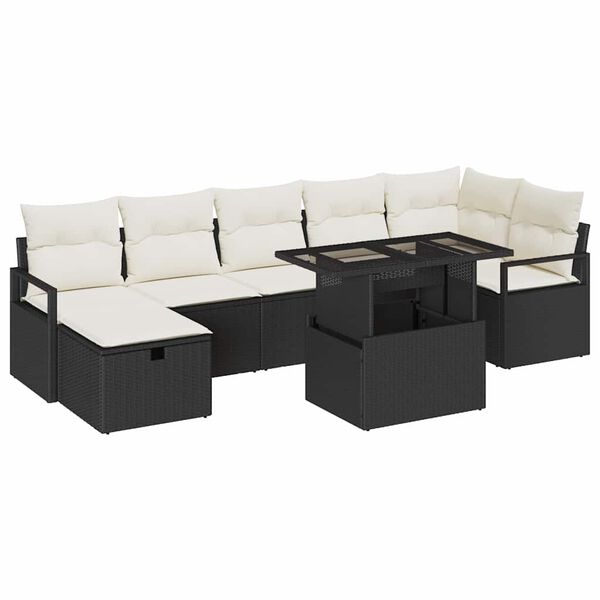 vidaXL Garten-Sofa-Set mit Kissen 8 pcs Schwarz Poly Rattan