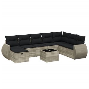 vidaXL 9-tlg. Garten-Sofagarnitur mit Kissen Hellgrau Poly Rattan