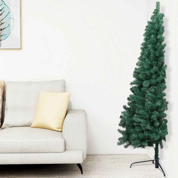vidaXL K&uuml;nstlicher Halb-Weihnachtsbaum Beleuchtung Kugeln Gr&uuml;n 120 cm