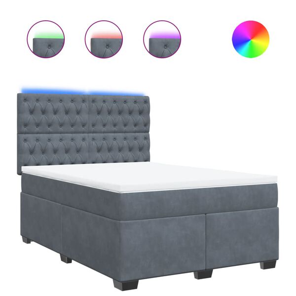 vidaXL Boxspringbett mit Matratze Dunkelgrau 140x200 cm Samt