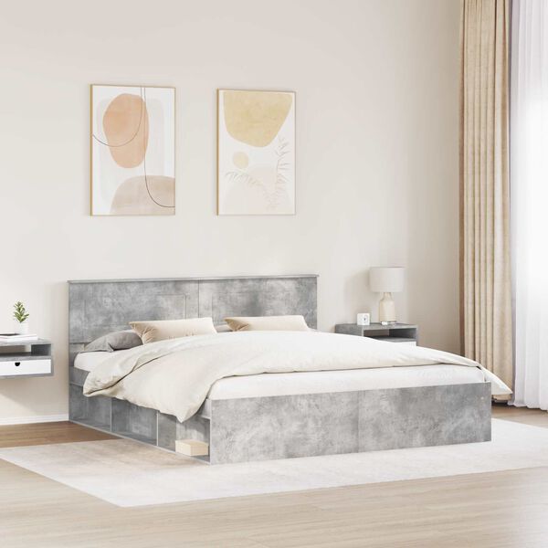 vidaXL Bettrahmen mit Kopfteil Beton 200 x 200 cm Holzwerkstoff