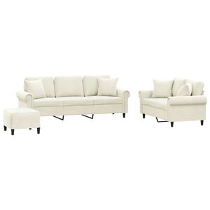 vidaXL 3-tlg. Sofagarnitur mit Kissen Creme Samt