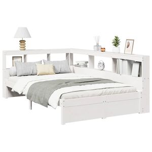 vidaXL Massivholzbett mit Regal ohne Matratze Wei&szlig; 90x190 cm Kiefer