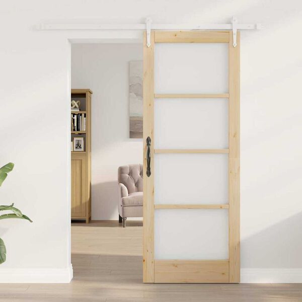 vidaXL Schiebet&uuml;r Natur 78 x 202 cm Massivholz Kiefer und Glas