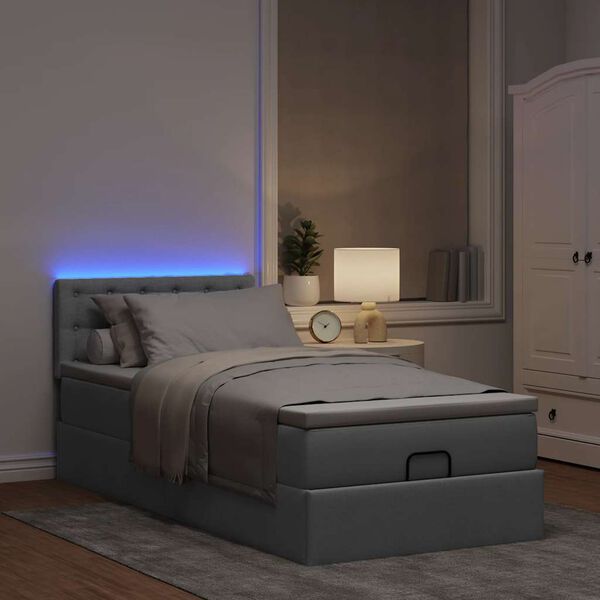 vidaXL Ottomane Bett mit Matratze & LEDs Hellgrau 80x200 cm Stoff