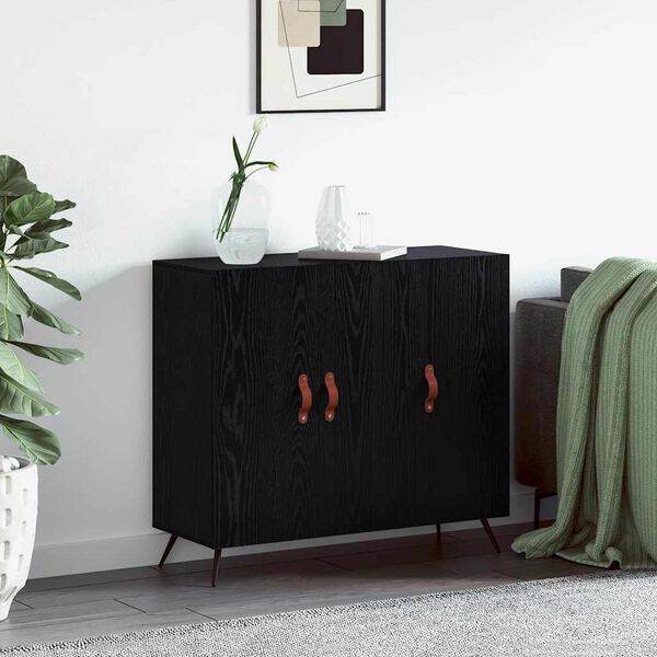 vidaXL Sideboard Schwarz Eichen-Optik 89,5 x 34 x 80 cm Holzwerkstoff