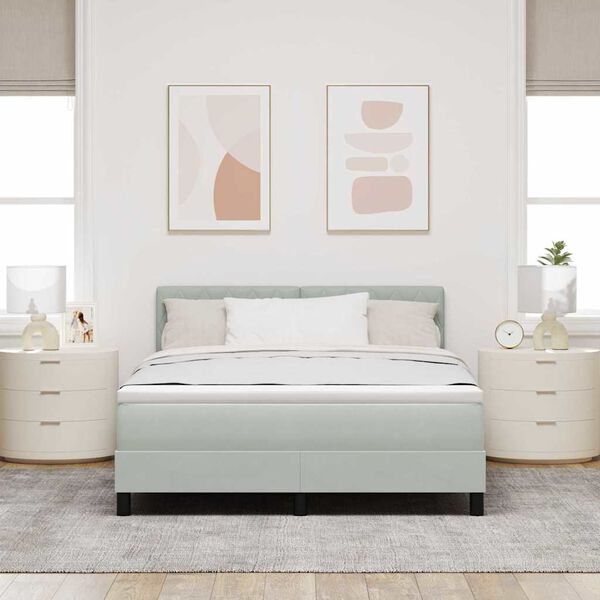 vidaXL LED Boxspringbett mit Matratze Hellgrau 140 x 200 cm Samt