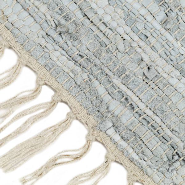 vidaXL Chindi-Teppich Handgewebt Leder 80x160 cm Hellgrau