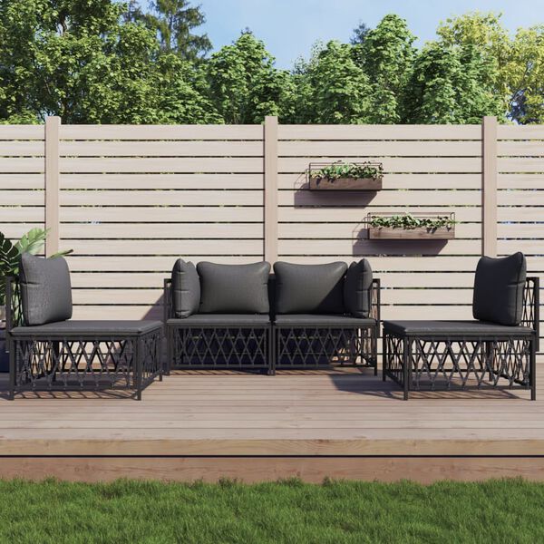 vidaXL 4-tlg. Garten-Lounge-Set mit Kissen Anthrazit Stahl