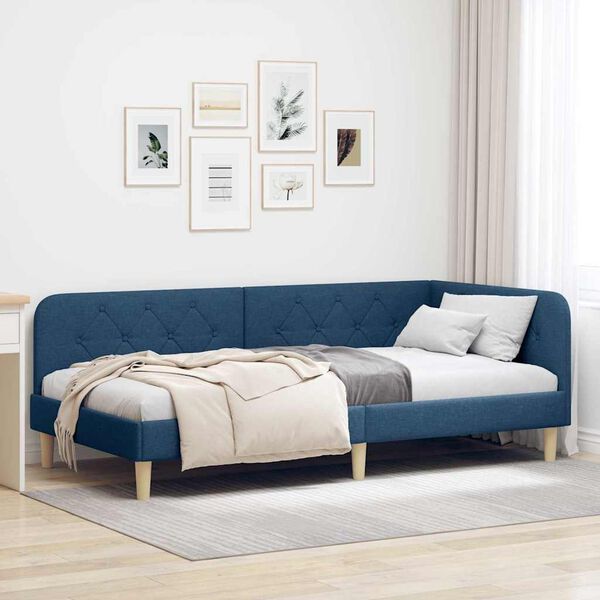 vidaXL Eckbettgestell mit Kopfteil Blau 90 x 190 cm Stoff