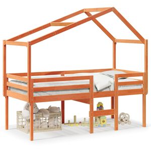 vidaXL Hochbett mit Dach Wachsbraun 80x200 cm Massivholz Kiefer