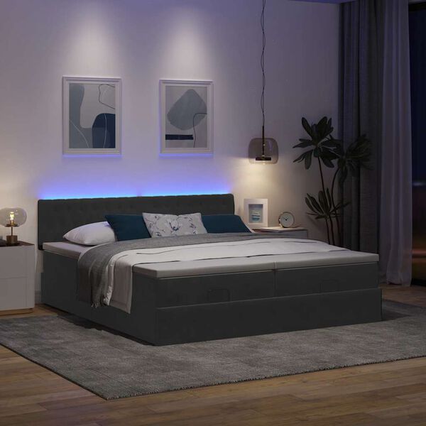 vidaXL Ottoman-Bett mit Matratzen & LEDs Schwarz 160x200 cm Samt