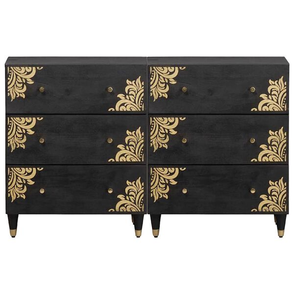 vidaXL Sideboard 2 pcs Schwarz 60 x 33 x 75 cm Massivholz Mango