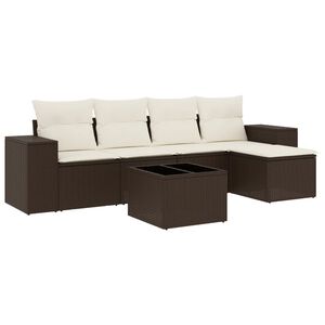 vidaXL 6-tlg. Garten-Sofagarnitur mit Kissen Braun Poly Rattan