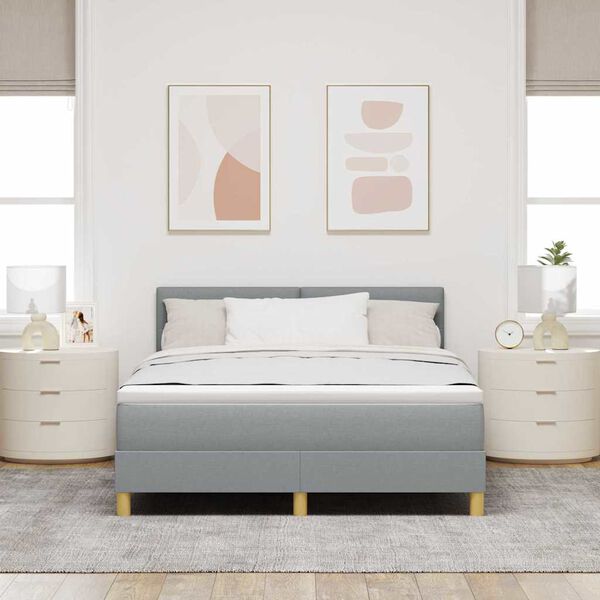vidaXL Boxspringbett mit Matratze Hellgrau 140 x 190 cm Stoff