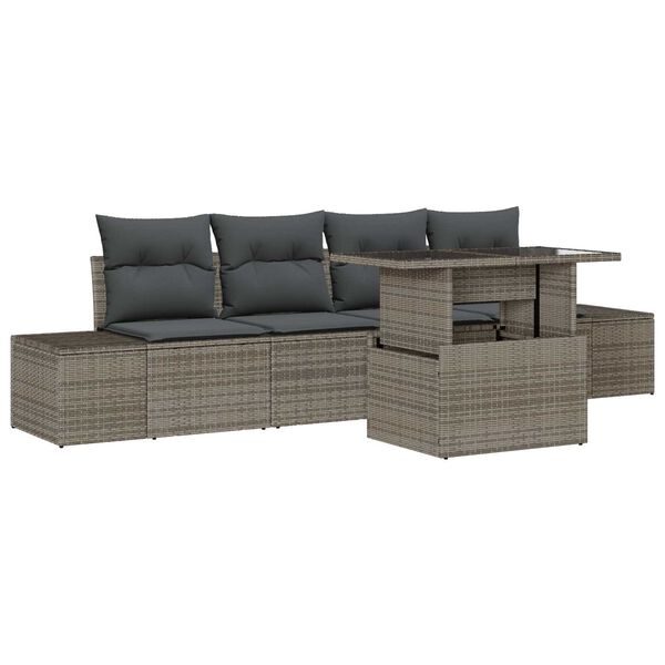 vidaXL Garten-Sofa-Set mit Kissen mit Speicher mit Kissen 5 pcs Grau