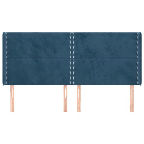vidaXL Kopfteil mit Ohren Dunkelblau 183x16x118/128 cm Samt